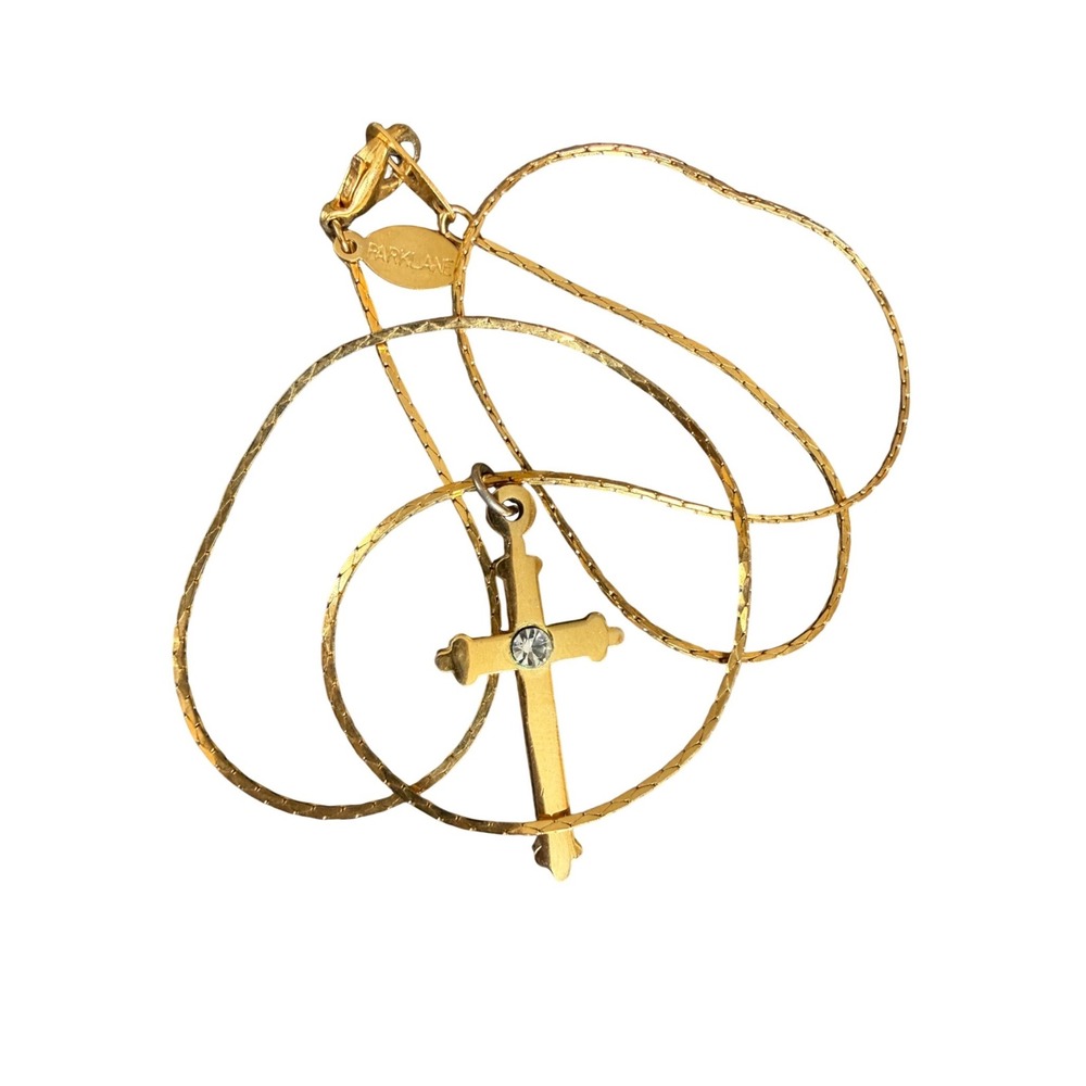 Parklane Gold Tone Cross Necklace with Crystal Accent 18" chain